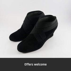 Stuart Weitzman Black Slip On Wedge Booties | 9